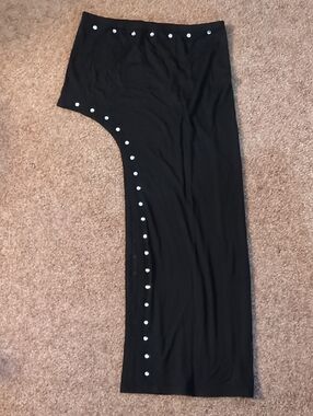 Current Mood Black Asymmetrical Maxi Skirt with Rhinestone Detailing.